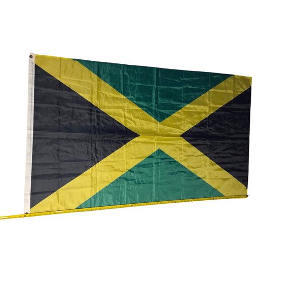 Jamaica National Flag 5x3 FT Black Green Gold Banner with Grommets - Picture 2 of 10